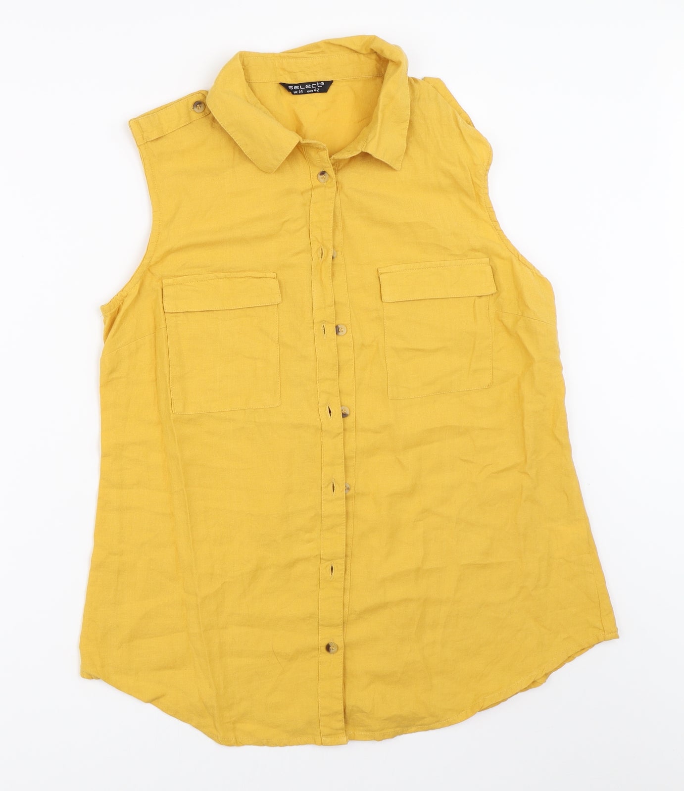 Select Womens Yellow   Basic Button-Up Size 14