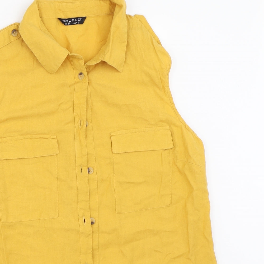 Select Womens Yellow   Basic Button-Up Size 14