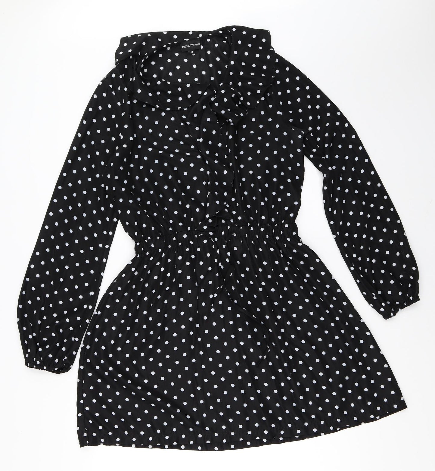 PRETTYLITTLETHING Womens Black Polka Dot  Fit & Flare  Size 12