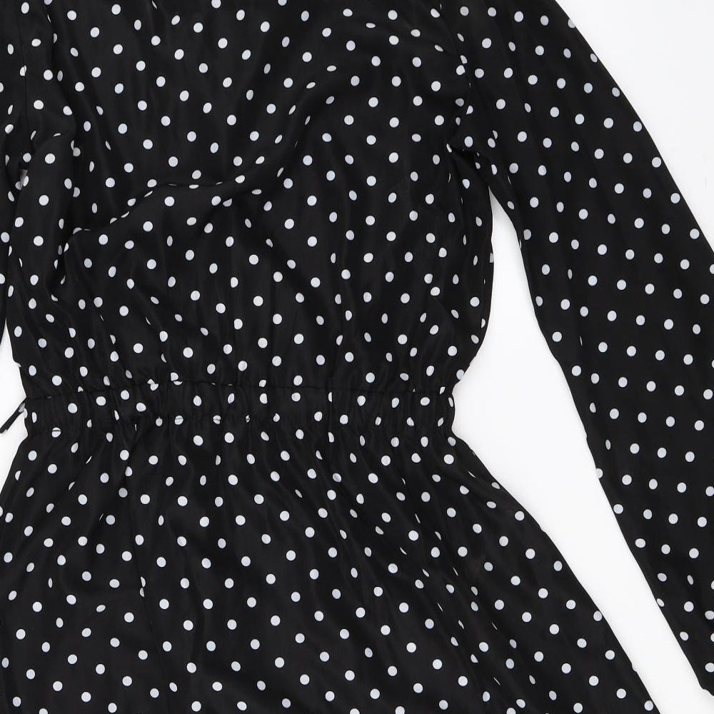 PRETTYLITTLETHING Womens Black Polka Dot  Fit & Flare  Size 12