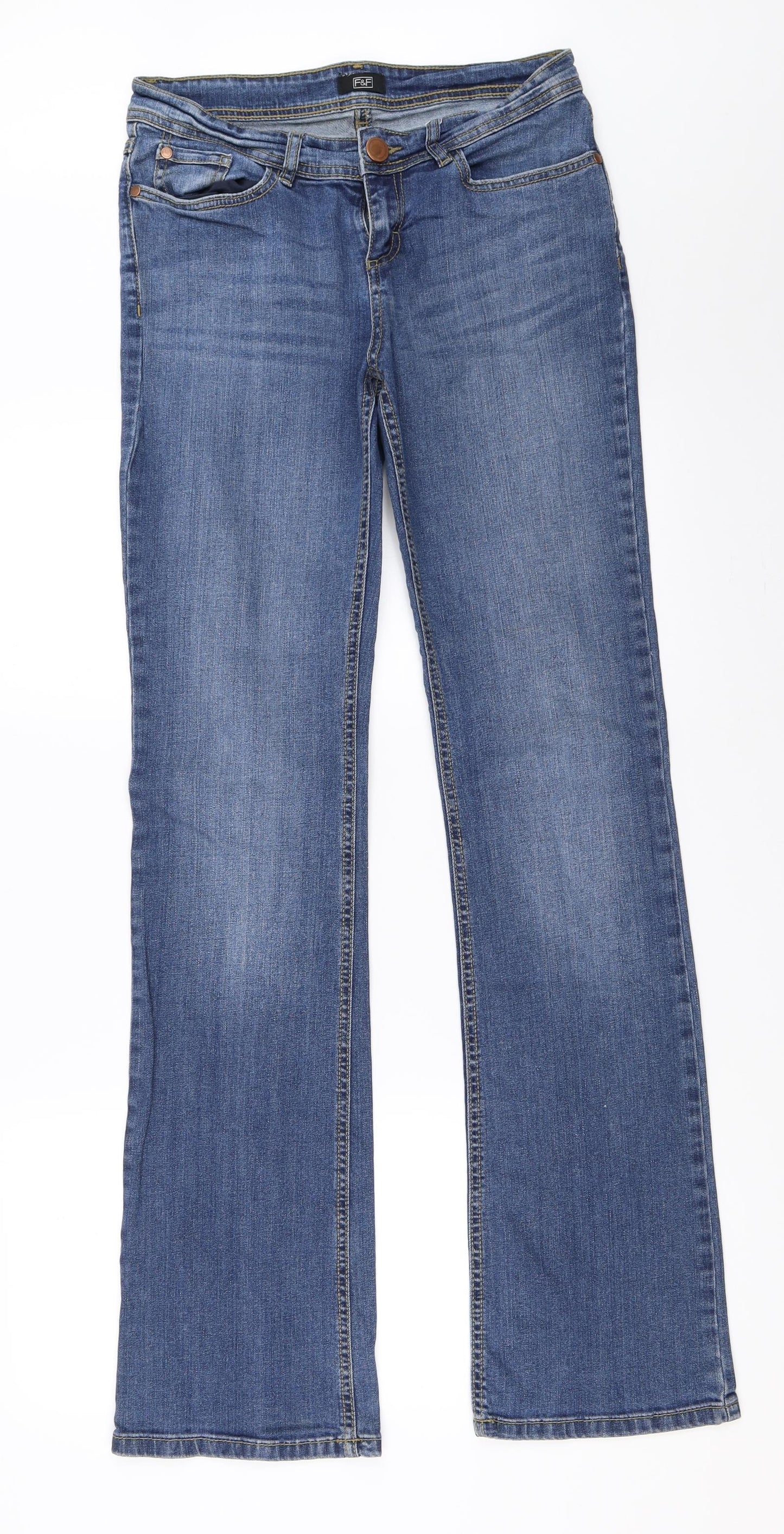 F&F Womens Blue  Denim Straight Jeans Size 10 L34 in
