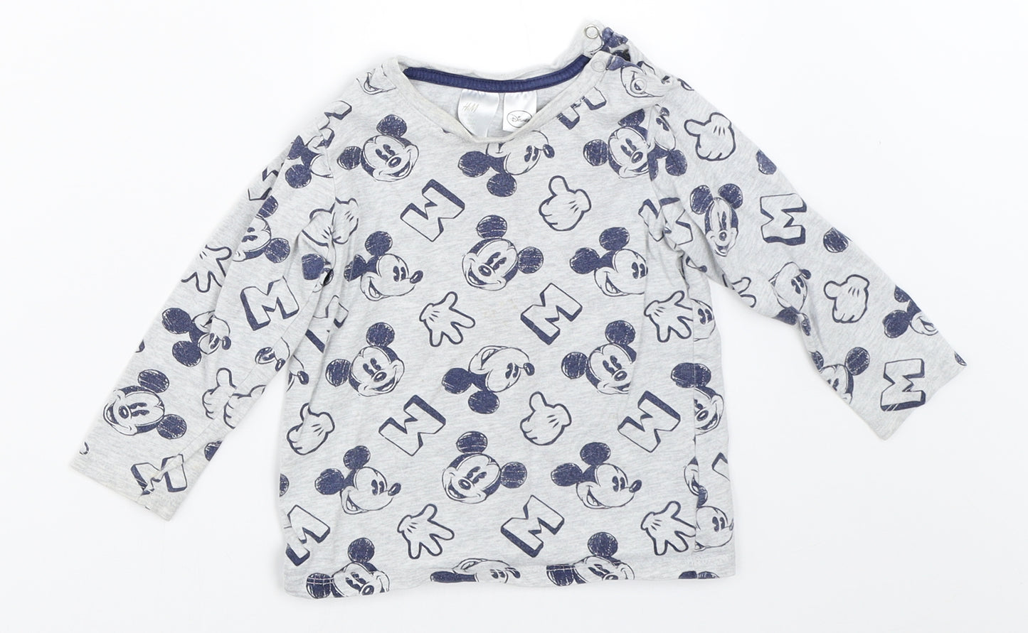 H&M Boys Grey   Basic T-Shirt Size 18-24 Months  - mickey mouse
