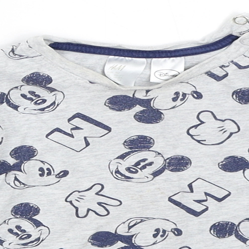 H&M Boys Grey   Basic T-Shirt Size 18-24 Months  - mickey mouse