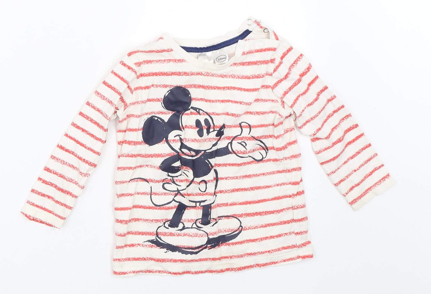 H&M Boys Ivory Striped  Basic T-Shirt Size 18-24 Months  - mickey mouse
