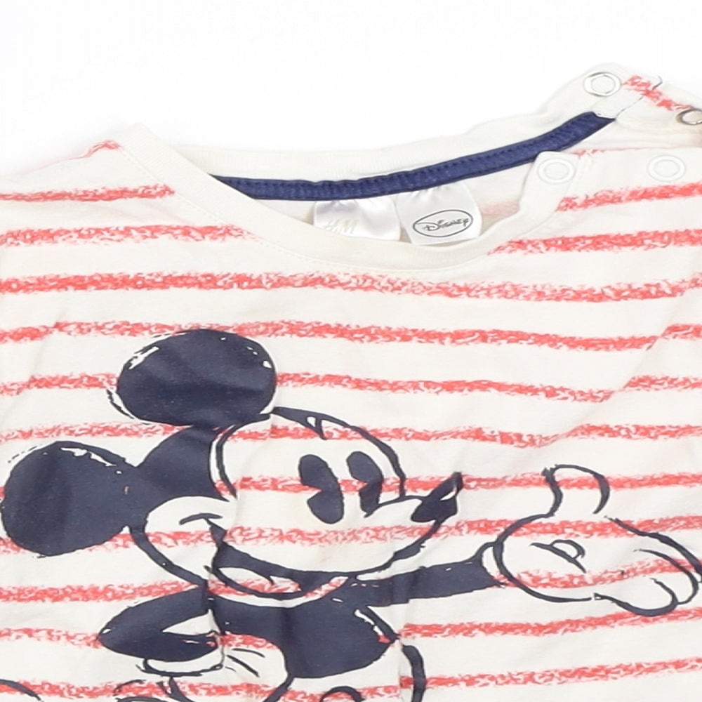 H&M Boys Ivory Striped  Basic T-Shirt Size 18-24 Months  - mickey mouse