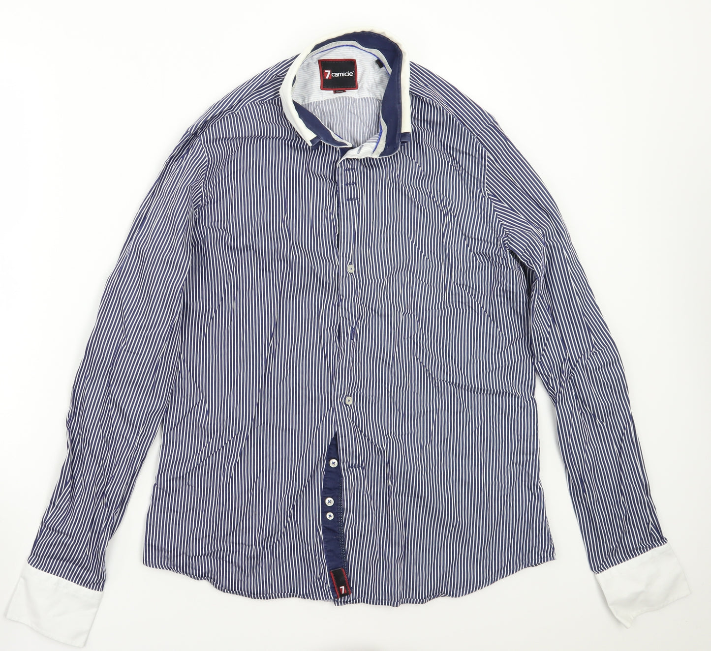 7camicie Mens Blue Striped   Button-Up Size L
