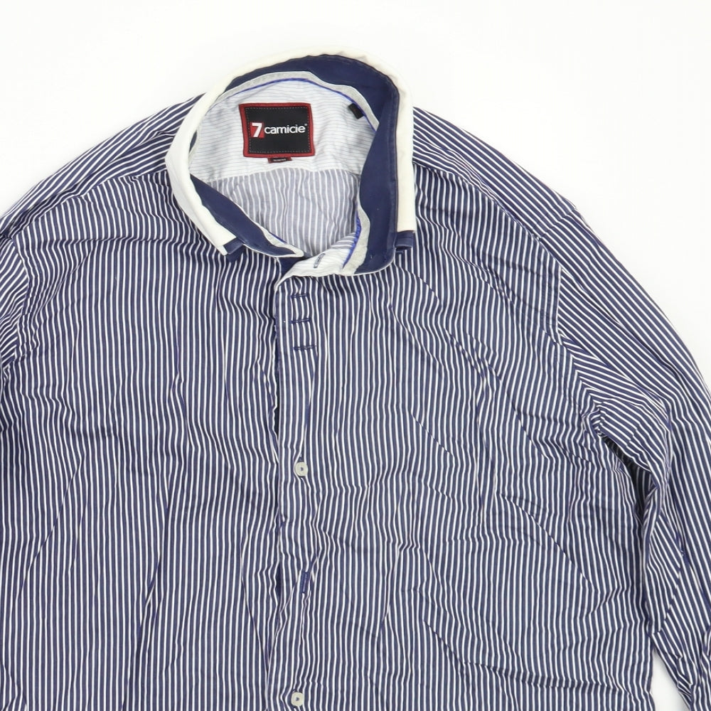 7camicie Mens Blue Striped   Button-Up Size L