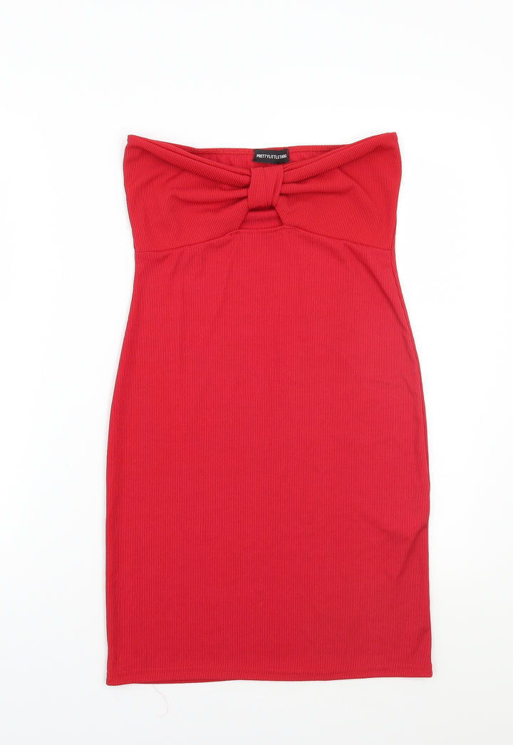 PRETTYLITTLETHING Womens Red Rayon A-Line Size 12