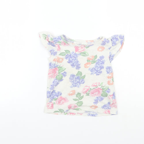 H&M Girls White Floral  Basic T-Shirt Size 3 Years