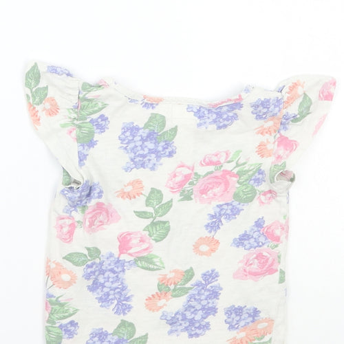 H&M Girls White Floral  Basic T-Shirt Size 3 Years