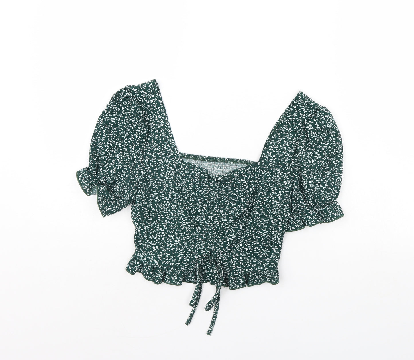 SheIn Womens Green Floral  Cropped Blouse Size XS