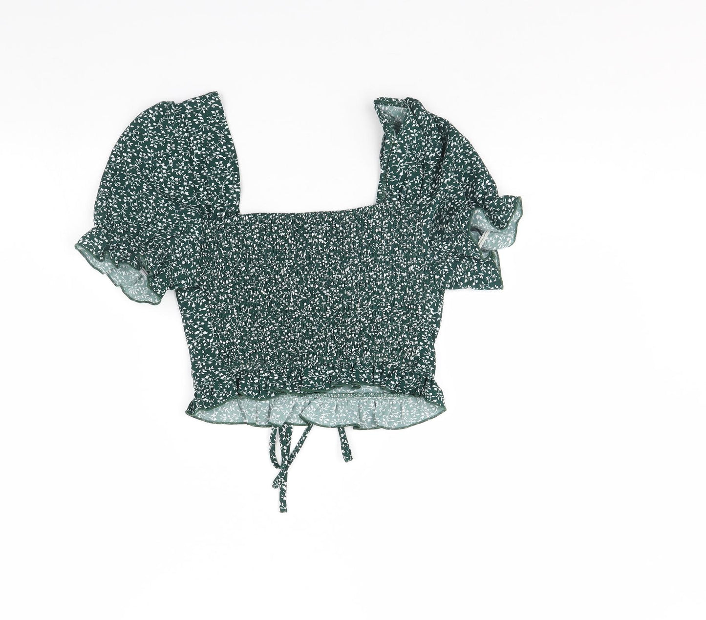 SheIn Womens Green Floral  Cropped Blouse Size XS