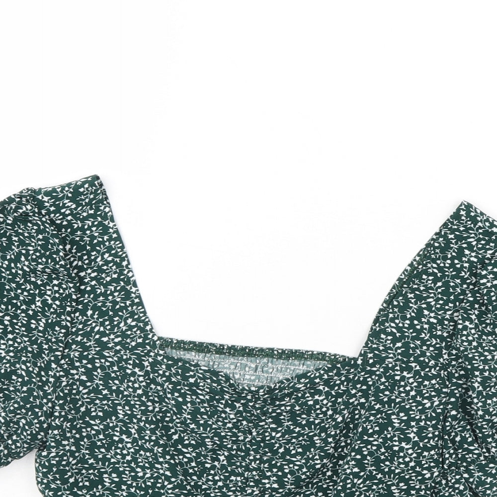 SheIn Womens Green Floral  Cropped Blouse Size XS