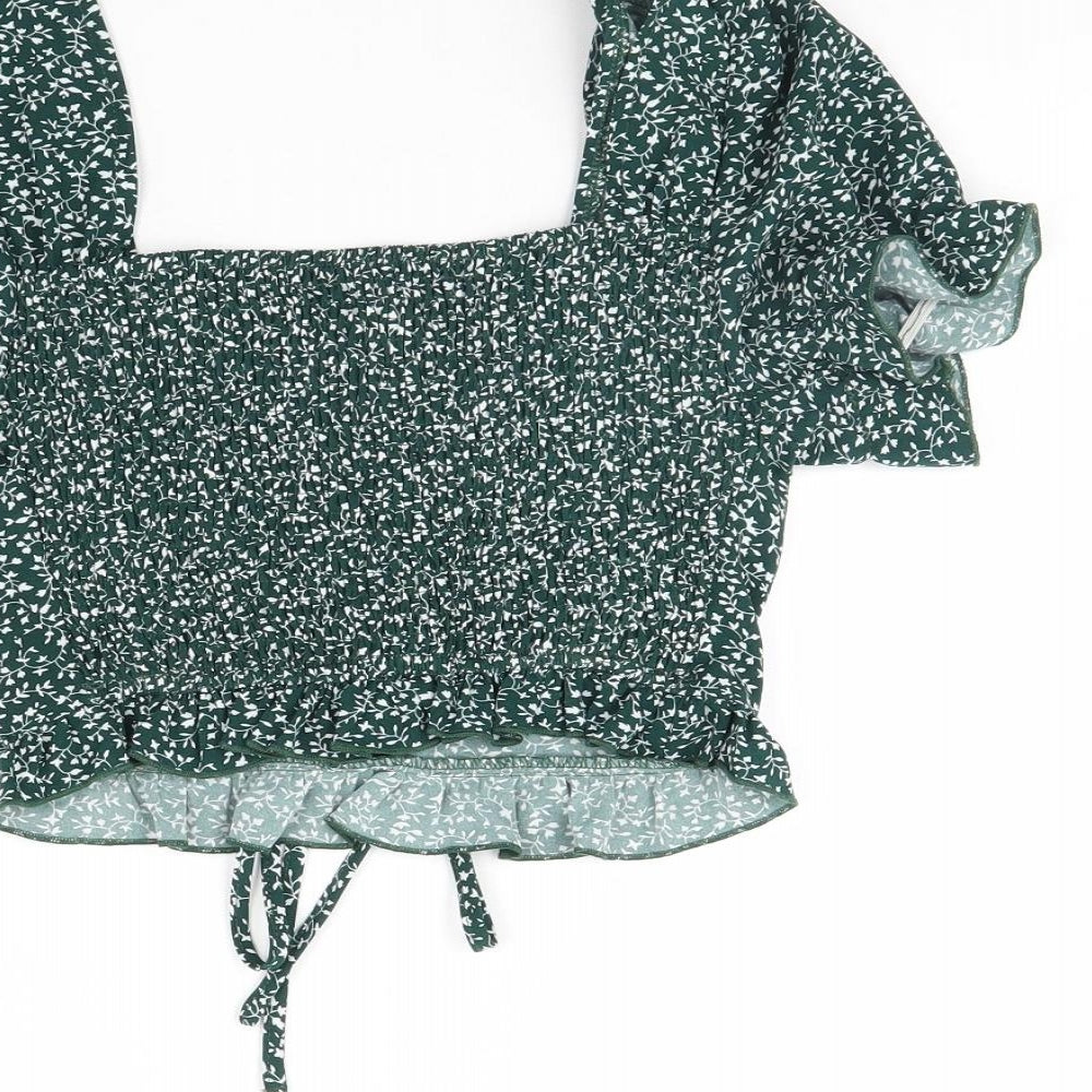 SheIn Womens Green Floral  Cropped Blouse Size XS