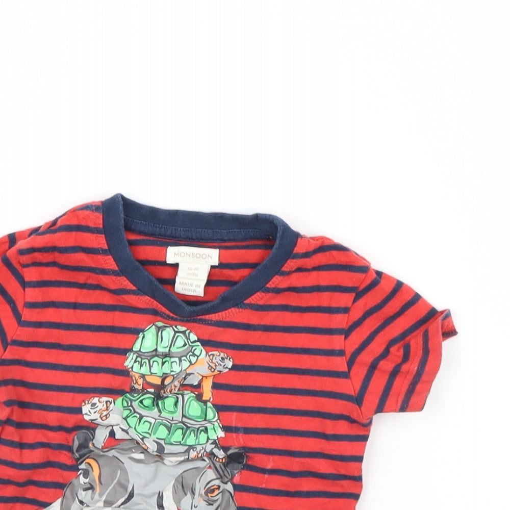 Monsoon Baby Red Striped  Basic T-Shirt Size 12 Months  - Hippo