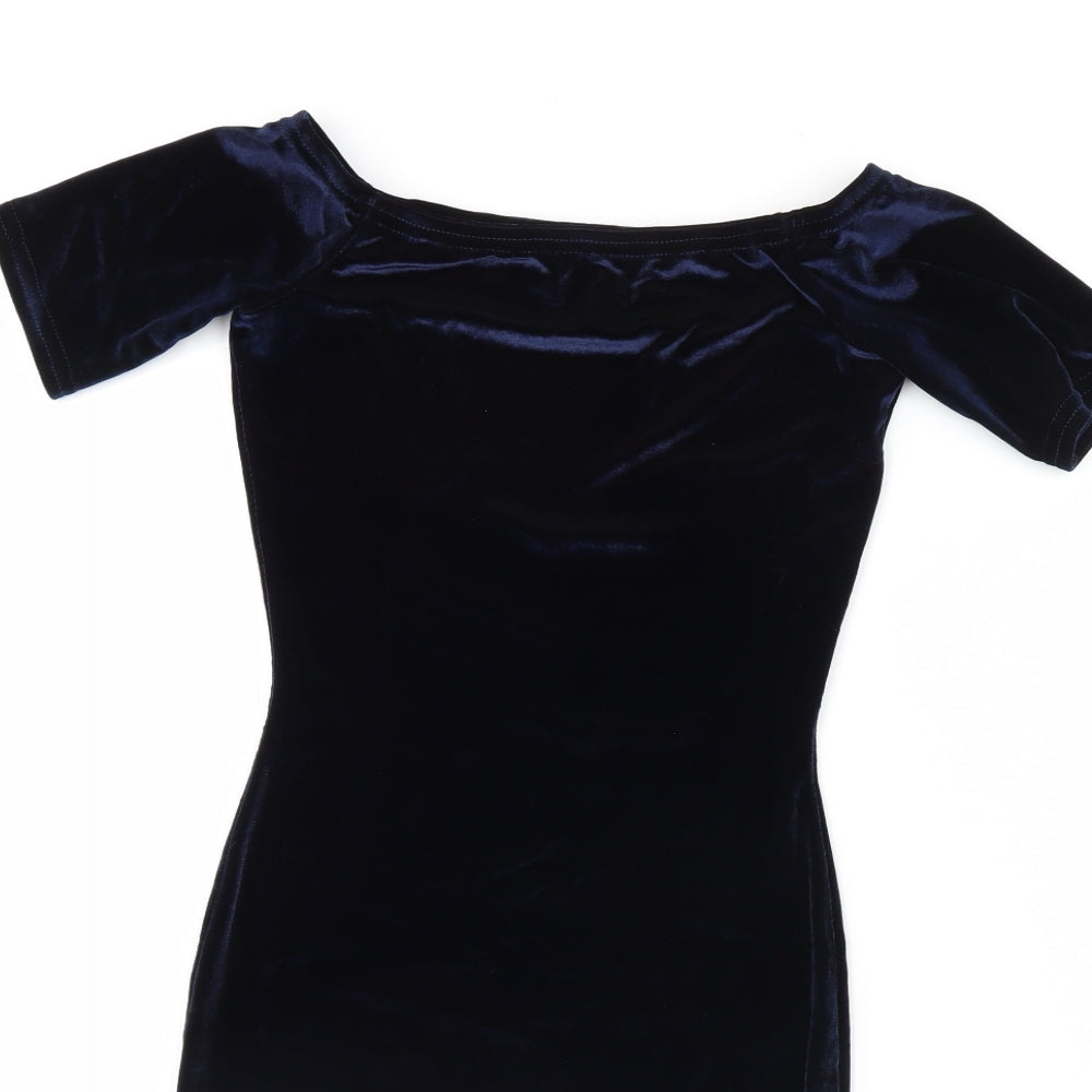 Boohoo Womens Blue  Velour Bodycon  Size 6