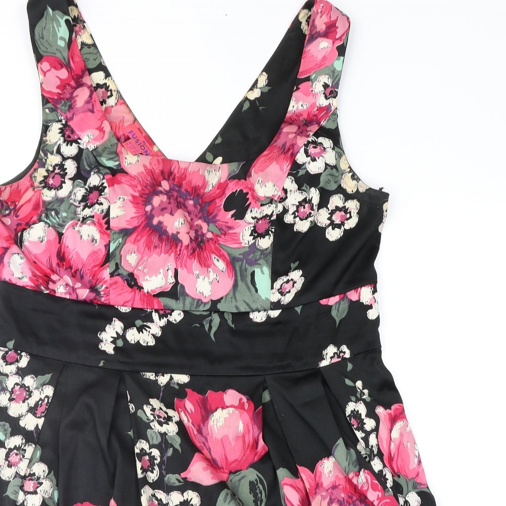 Monsoon Womens Black Floral  Fit & Flare  Size 16