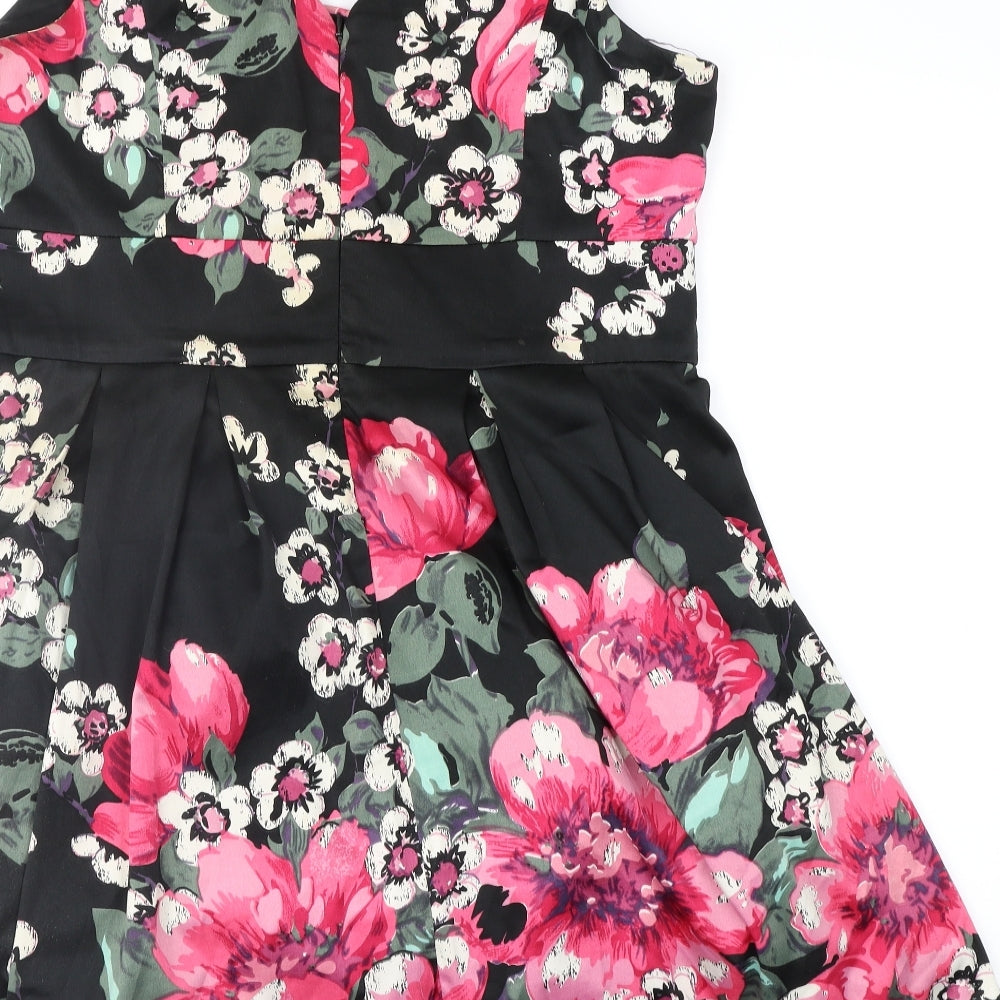 Monsoon Womens Black Floral  Fit & Flare  Size 16