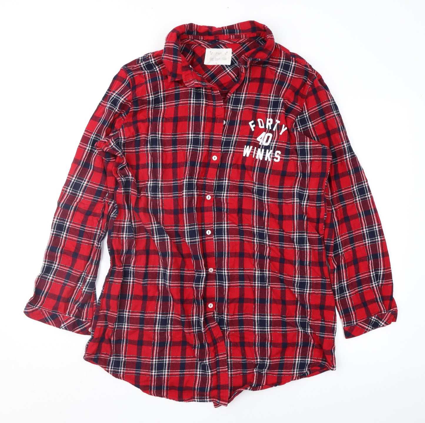 F&F Womens Red Plaid  Top Nightshirt Size 16