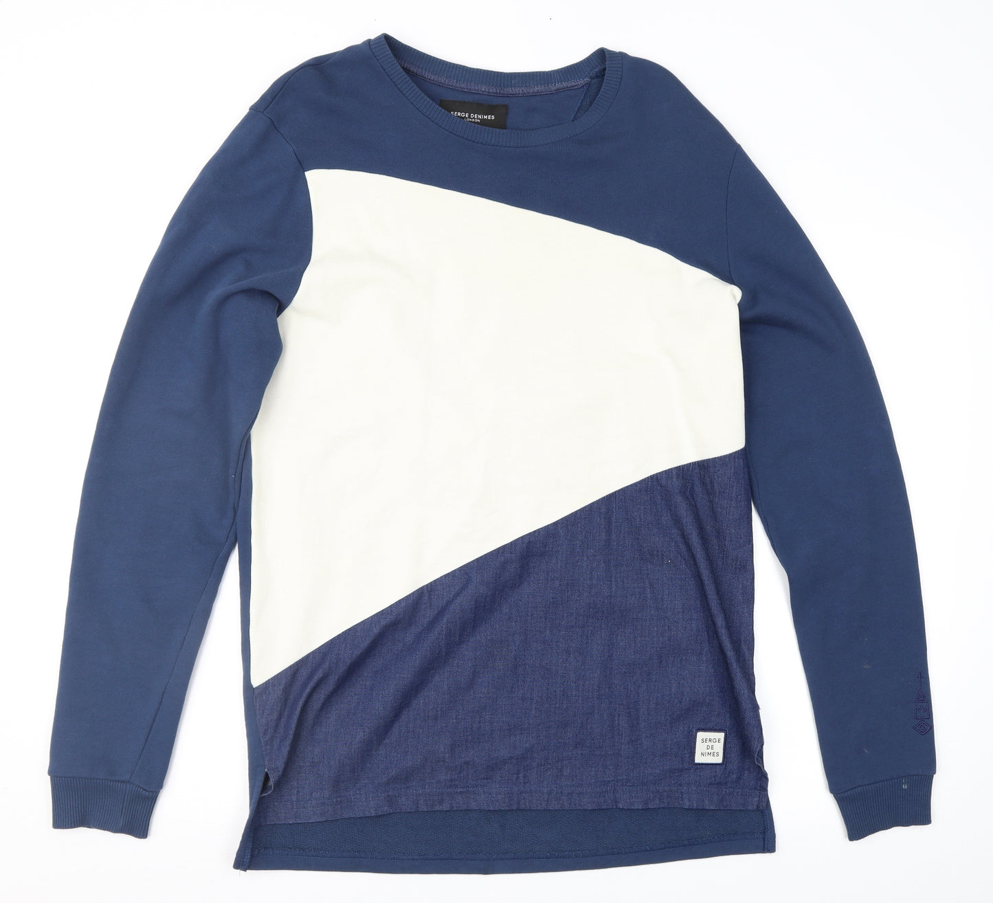 Serge Denimes Mens Blue Geometric  Pullover Sweatshirt Size M