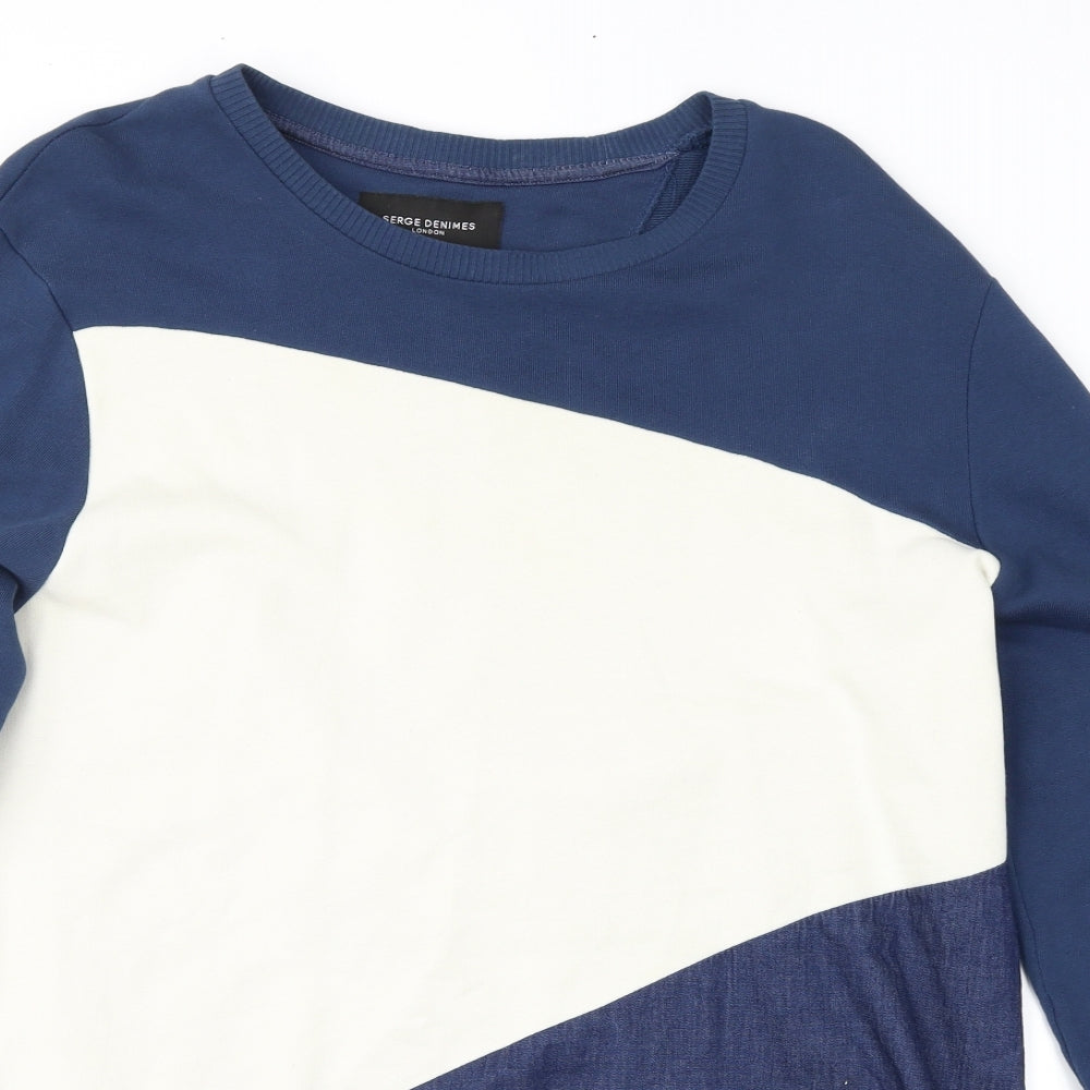 Serge Denimes Mens Blue Geometric  Pullover Sweatshirt Size M