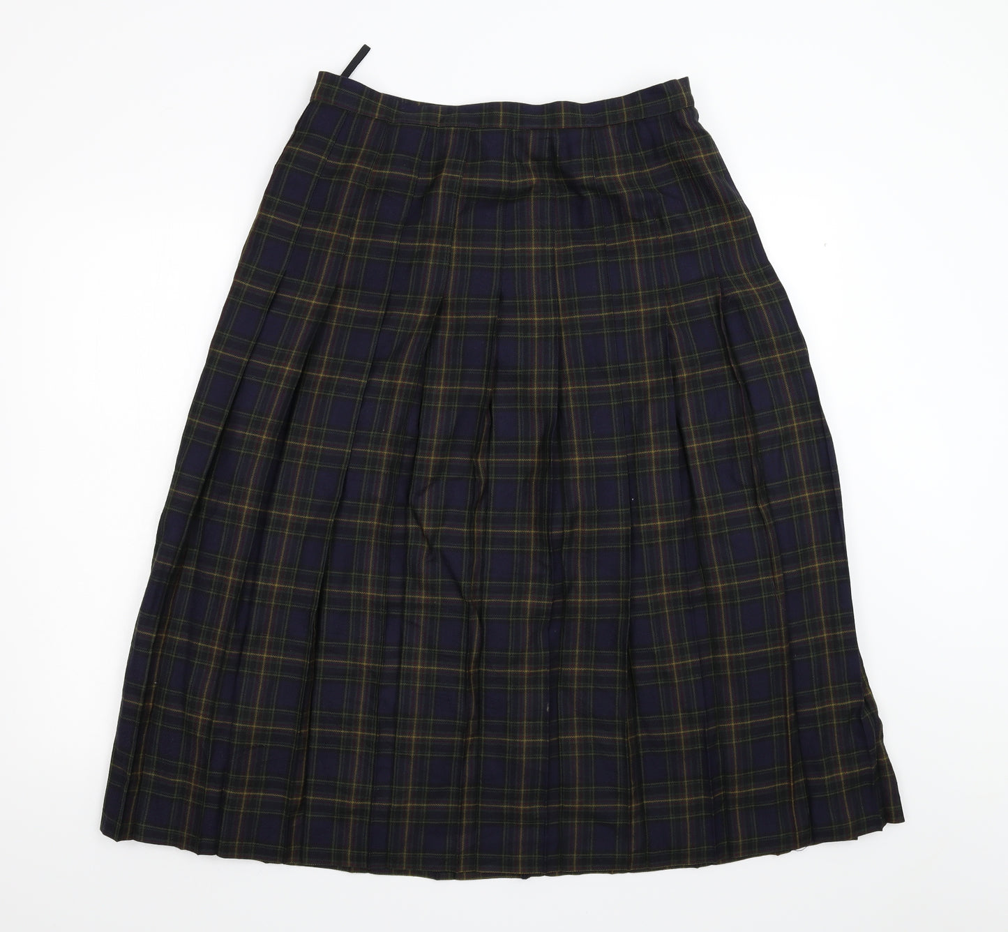 M&S Womens Blue Check  Pleated Skirt Size 16