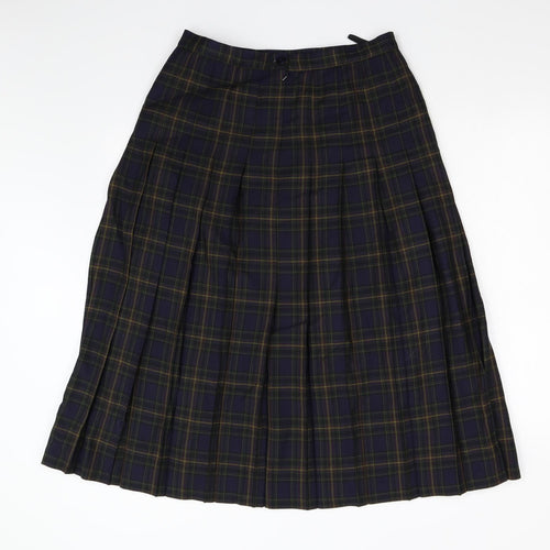 M&S Womens Blue Check  Pleated Skirt Size 16