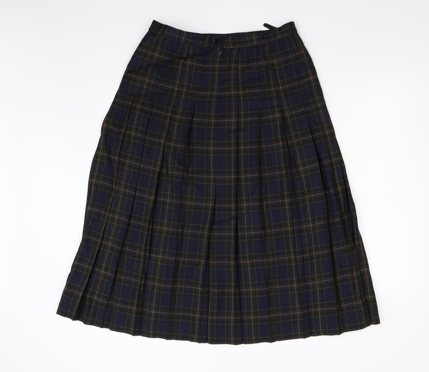 M&S Womens Blue Check  Pleated Skirt Size 16
