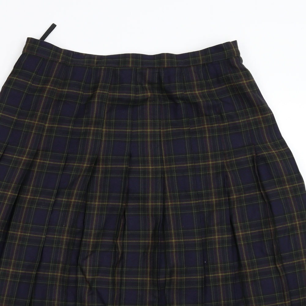 M&S Womens Blue Check  Pleated Skirt Size 16