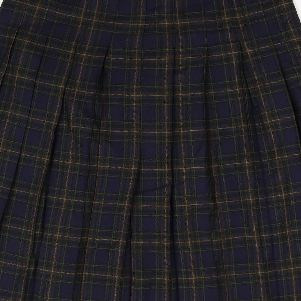 M&S Womens Blue Check  Pleated Skirt Size 16