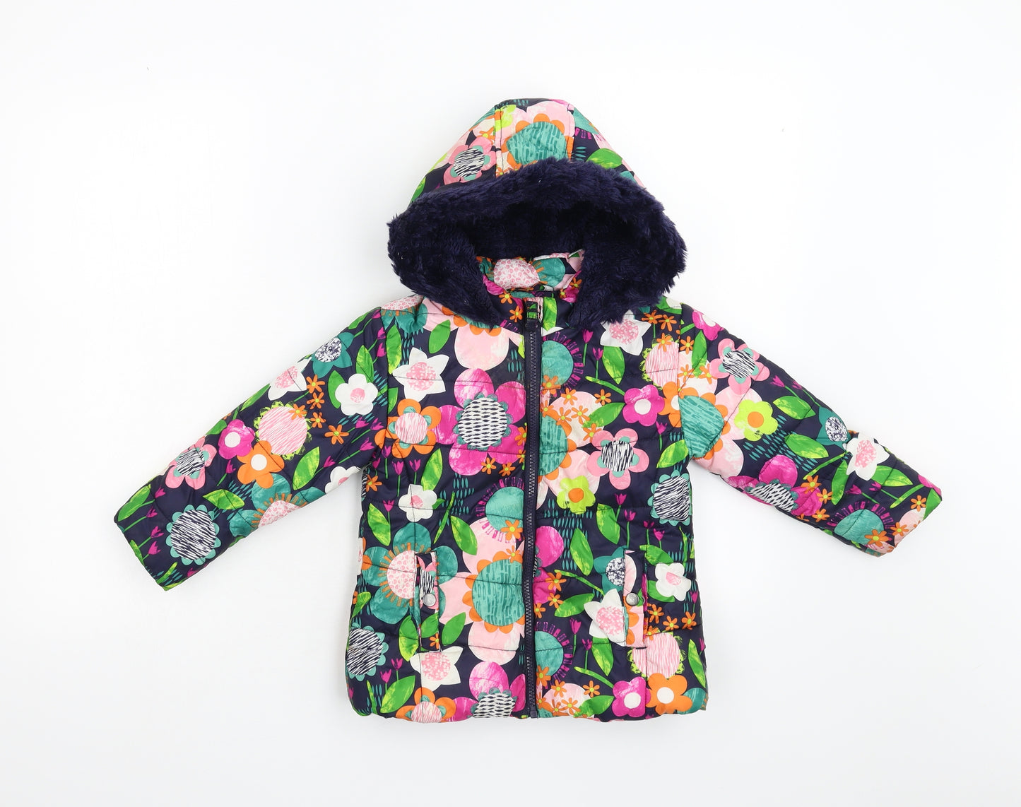 George Girls Multicoloured Floral  Overcoat Coat Size 3-4 Years