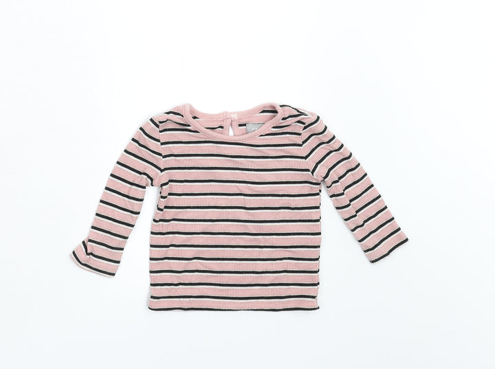 Priamrk Baby Pink Striped Basic T-Shirt Size 3-6 Months