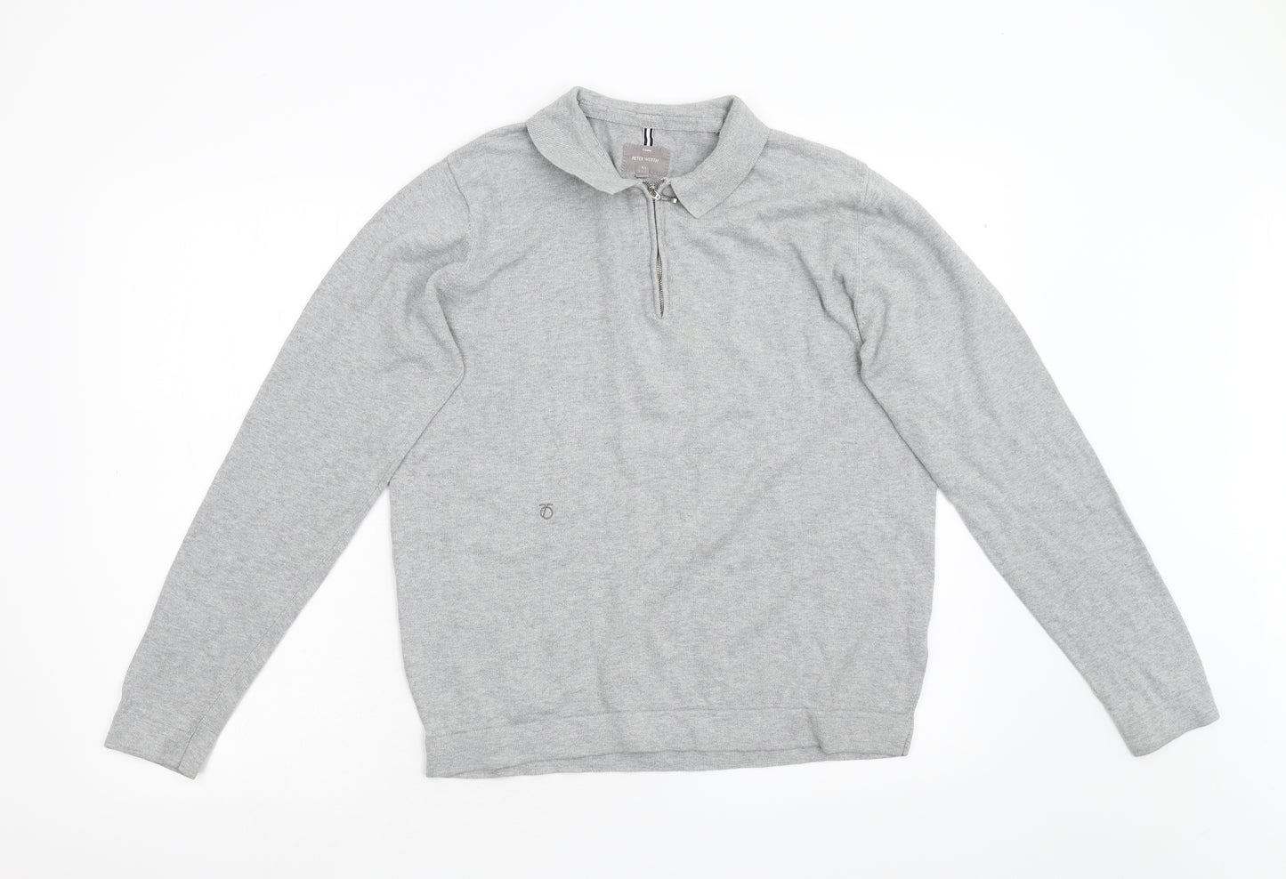 Peter Werth Mens Grey  Knit Henley Jumper Size M