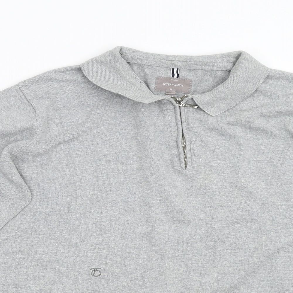 Peter Werth Mens Grey  Knit Henley Jumper Size M