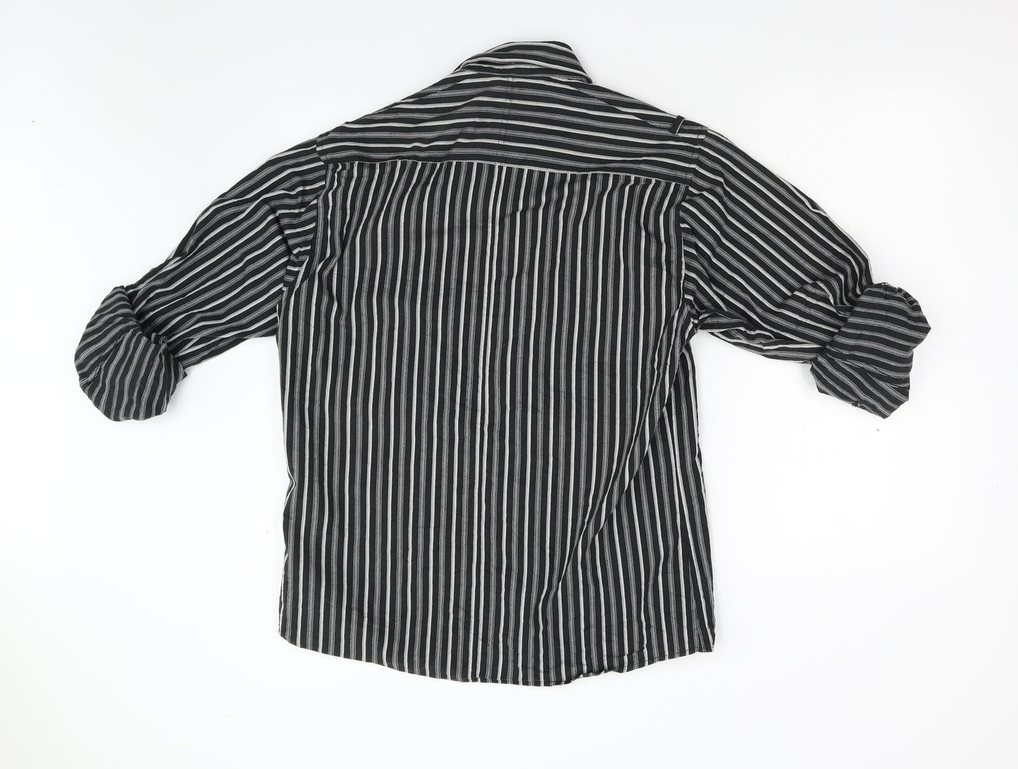 Petroleum Mens Black Striped   Button-Up Size L