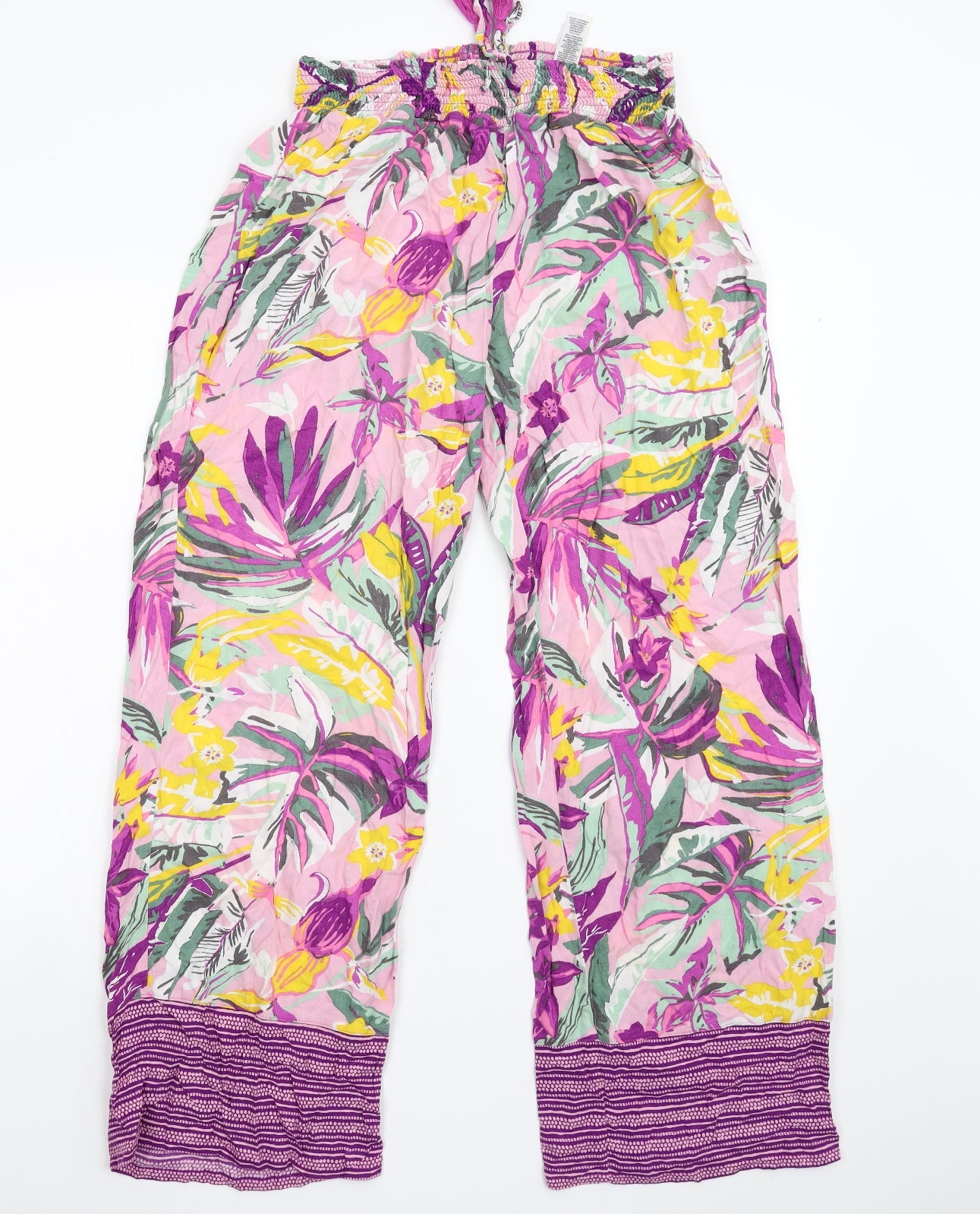 M&S Womens Multicoloured Floral  Trousers  Size 14 L29 in