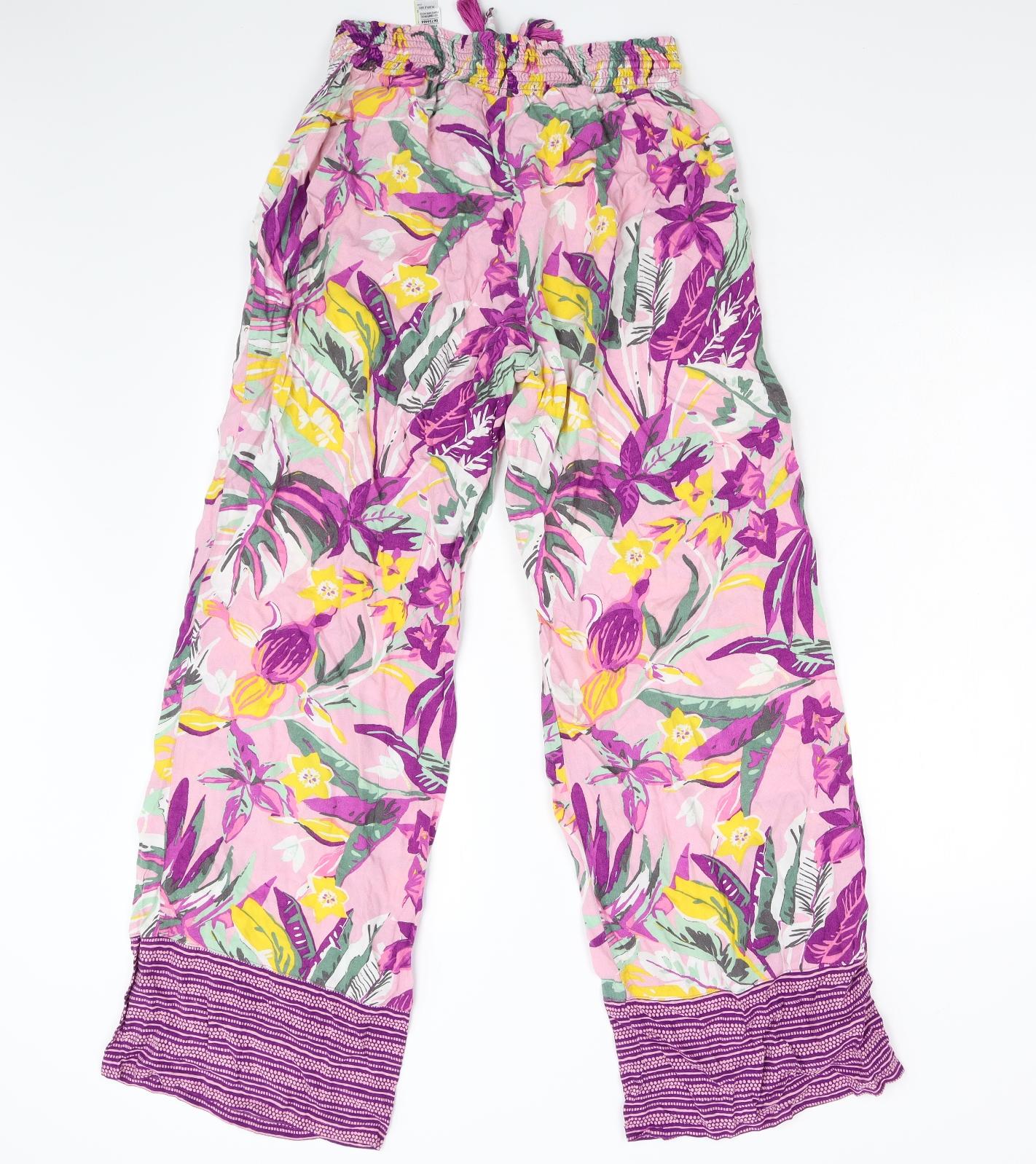 M&S Womens Multicoloured Floral  Trousers  Size 14 L29 in