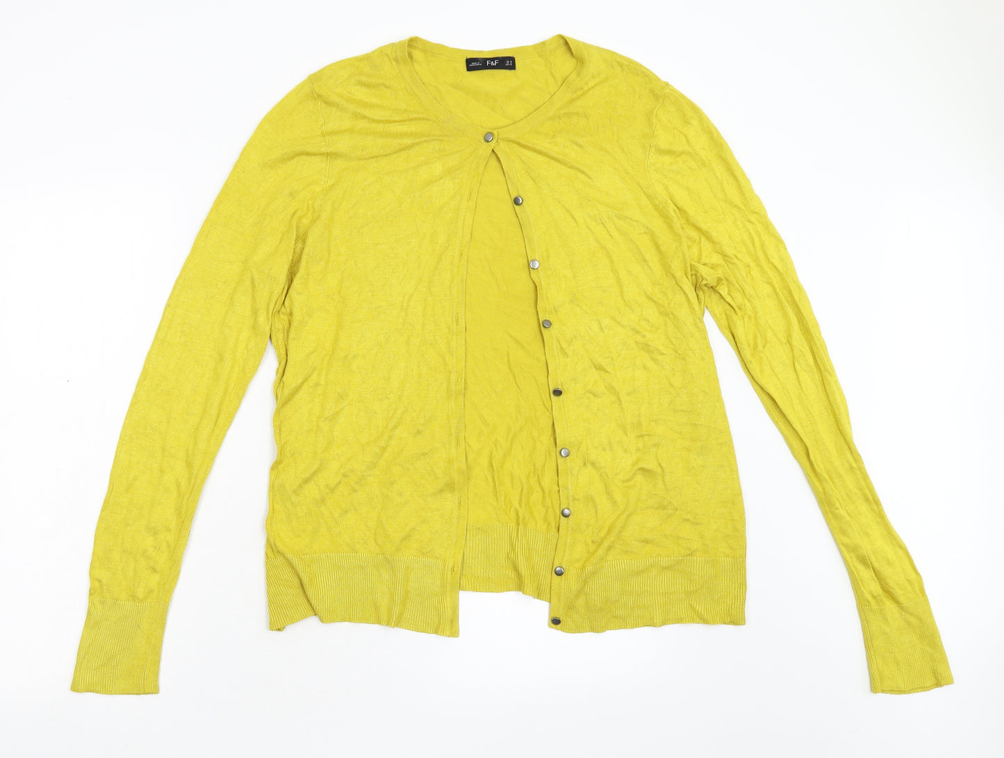 F&F Womens Yellow  Knit Cardigan Jumper Size 16