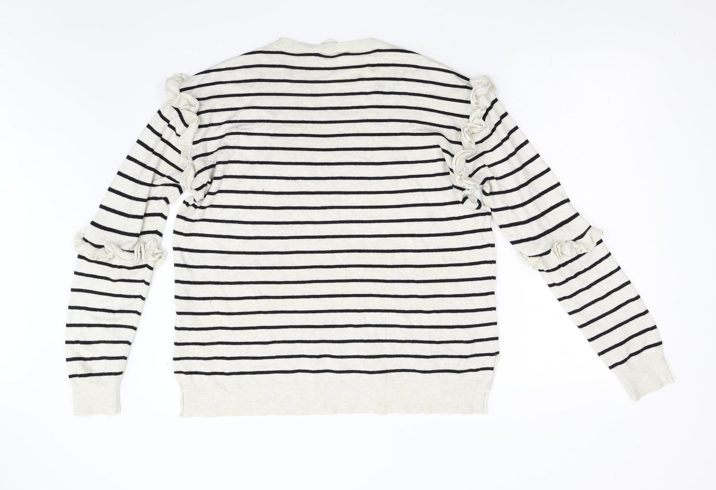 Savannah Miller Womens Beige Striped Knit Pullover Jumper Size 14