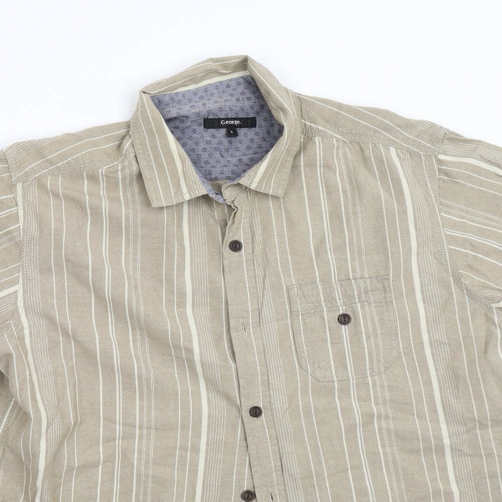 George Mens Brown Striped   Button-Up Size L