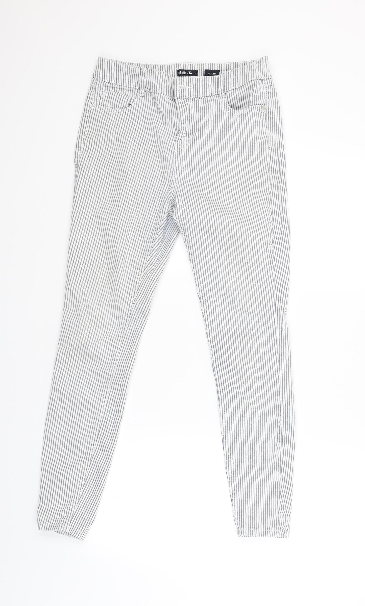 TU Womens White Striped  Cargo Trousers Size 10 L27 in