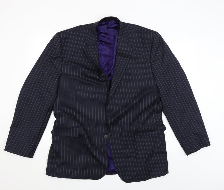 Preworn Mens Black Striped Jacket Blazer Size 44