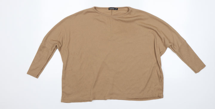 Boohoo Womens Brown Basic T-Shirt Size 4