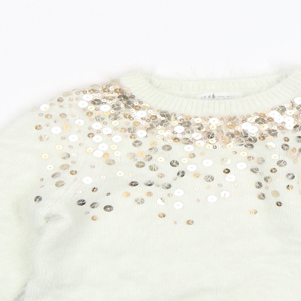 H&M Girls White   Pullover Jumper Size 5-6 Years