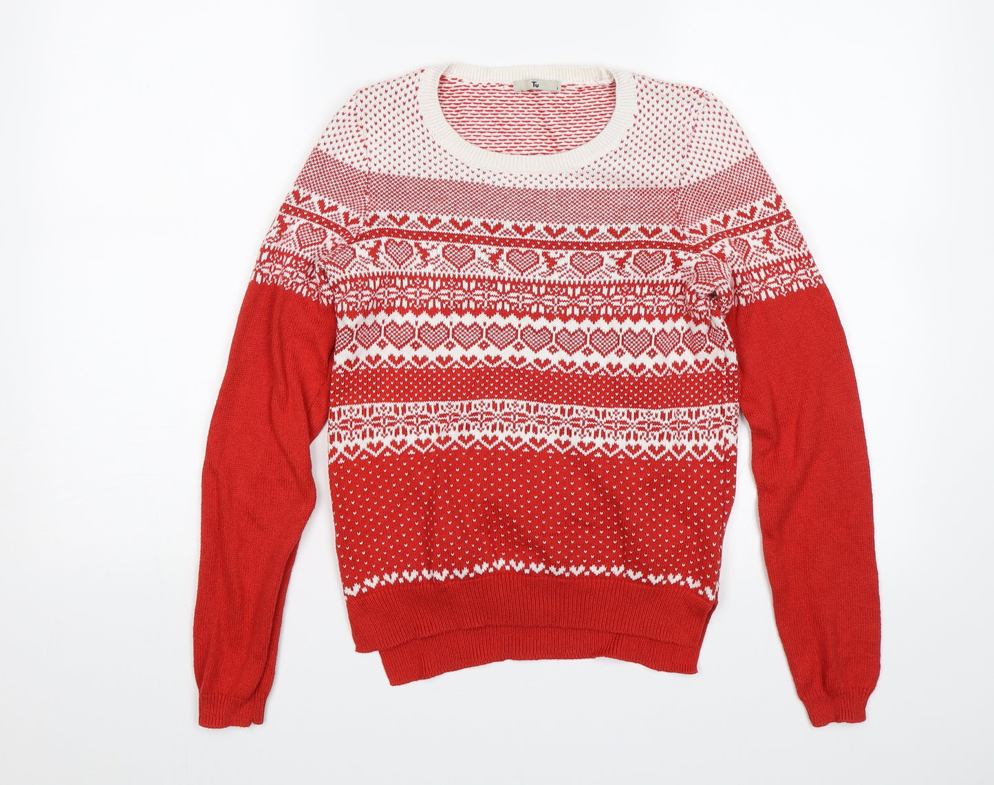 TU Womens Red Fair Isle  Pullover Jumper Size 8