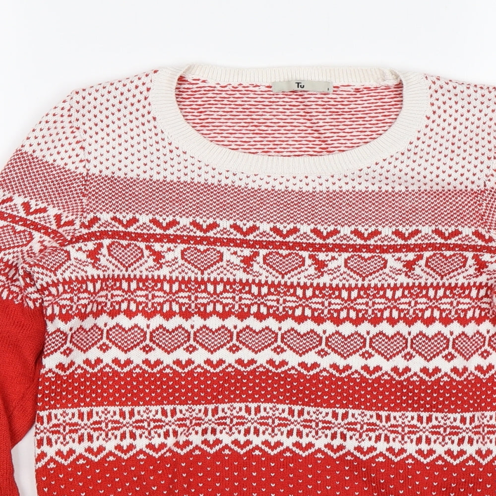 TU Womens Red Fair Isle  Pullover Jumper Size 8