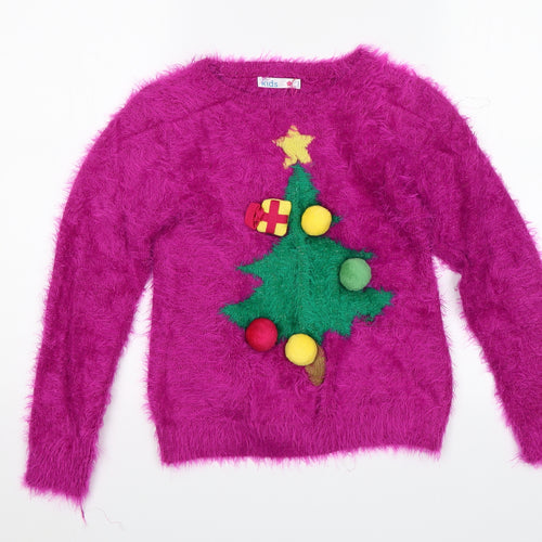M&Co Girls Pink   Pullover Jumper Size 9-10 Years  - Christmas jumper