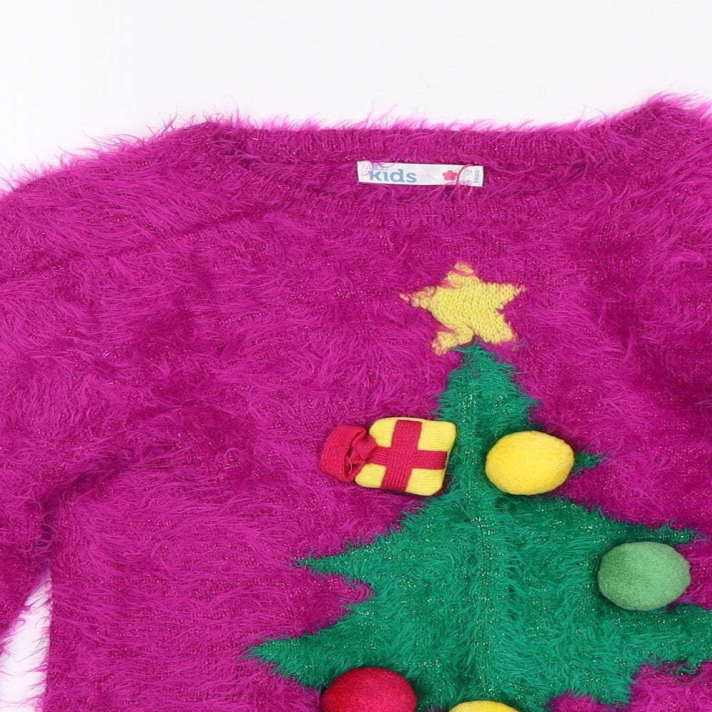 M&Co Girls Pink   Pullover Jumper Size 9-10 Years  - Christmas jumper