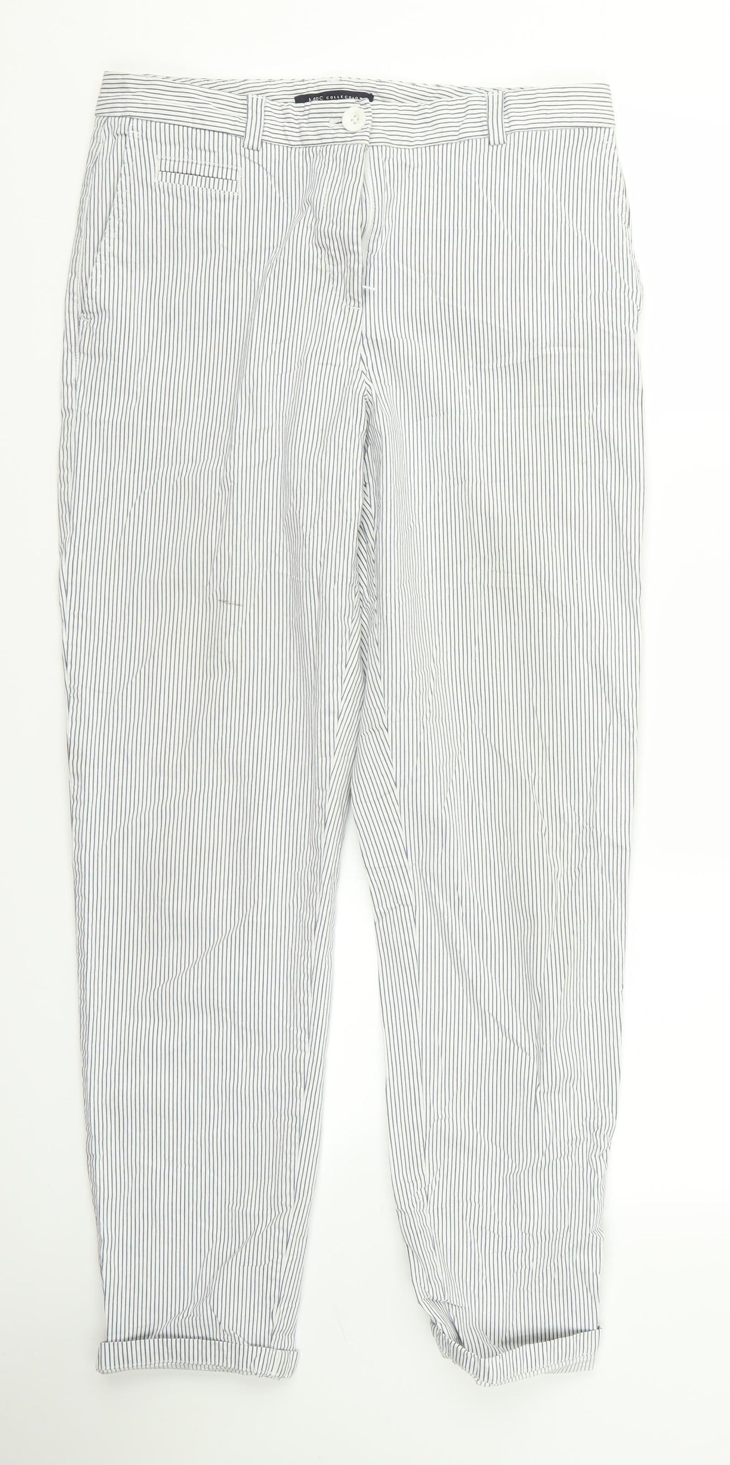 m&s Womens White Striped  Trousers  Size 10 L26 in
