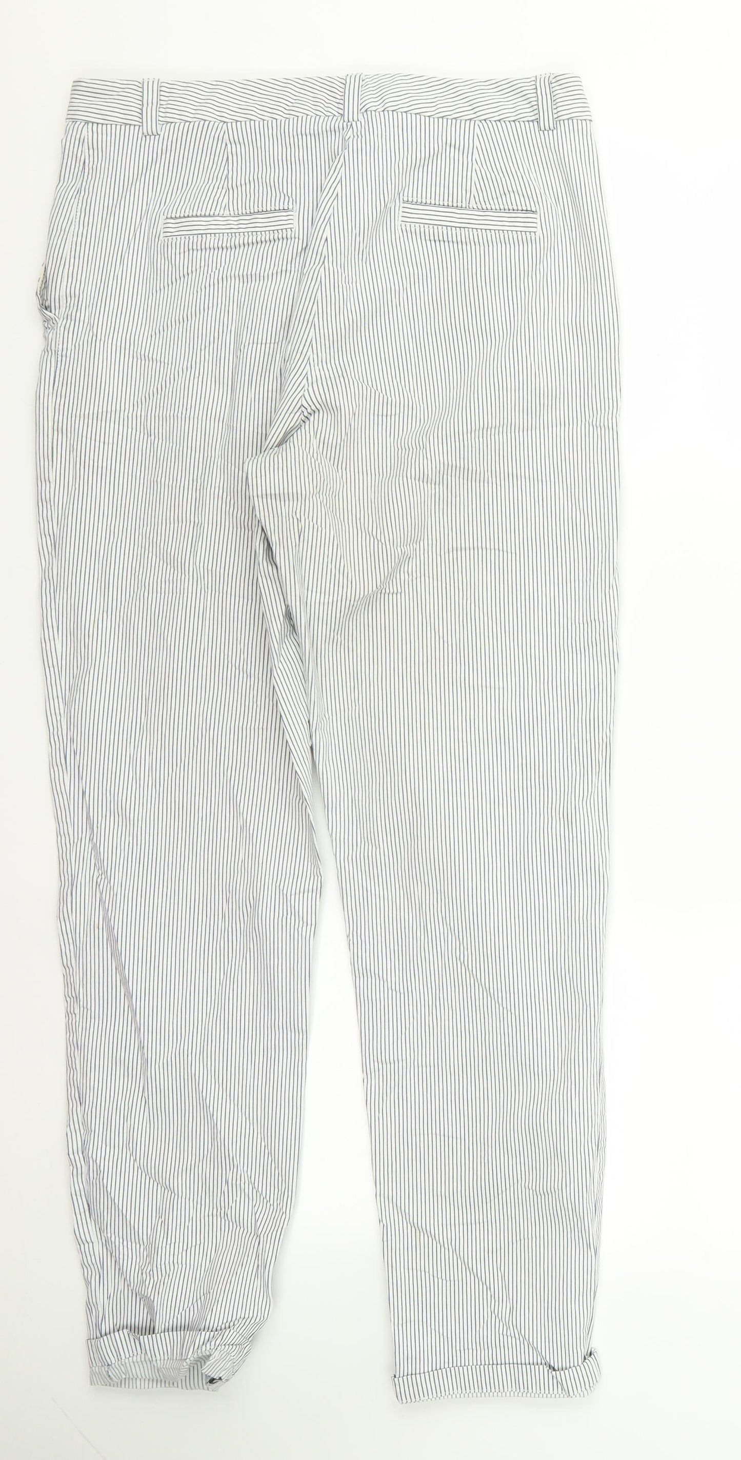 m&s Womens White Striped  Trousers  Size 10 L26 in